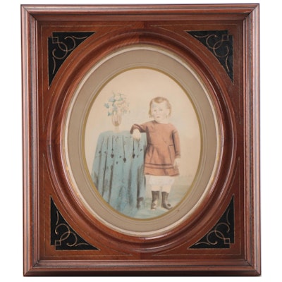 Hand-Colored Portrait Photograph of Child in Victorian Eastlake Frame