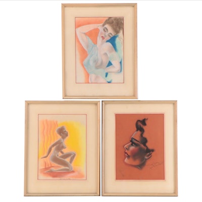 Figure and Portrait Pastel Drawings, Late 20th Century
