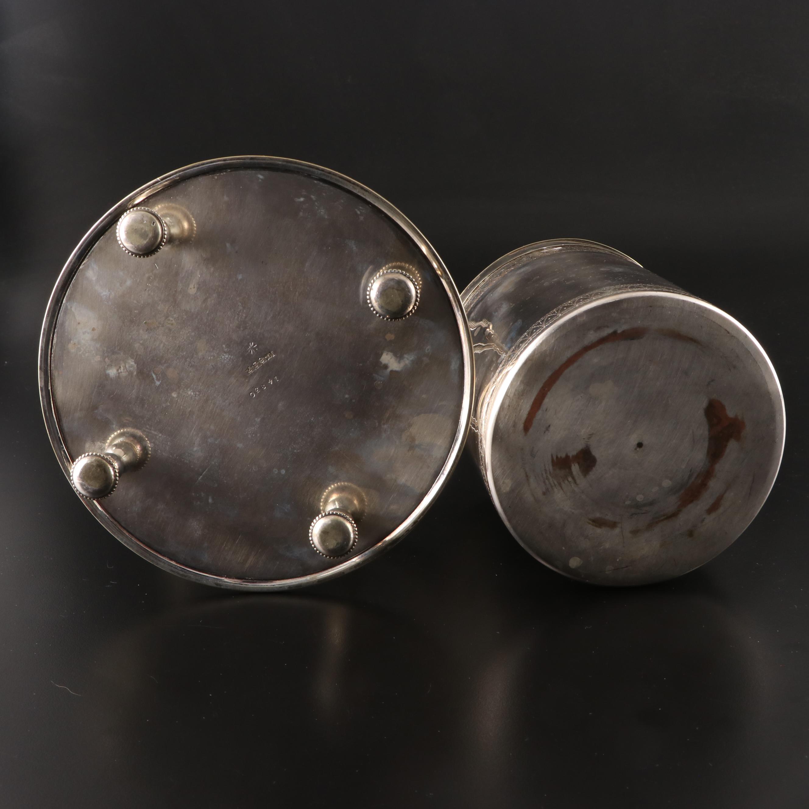 Neoclassical Biscuit Barrel with American Silver Plate Serveware