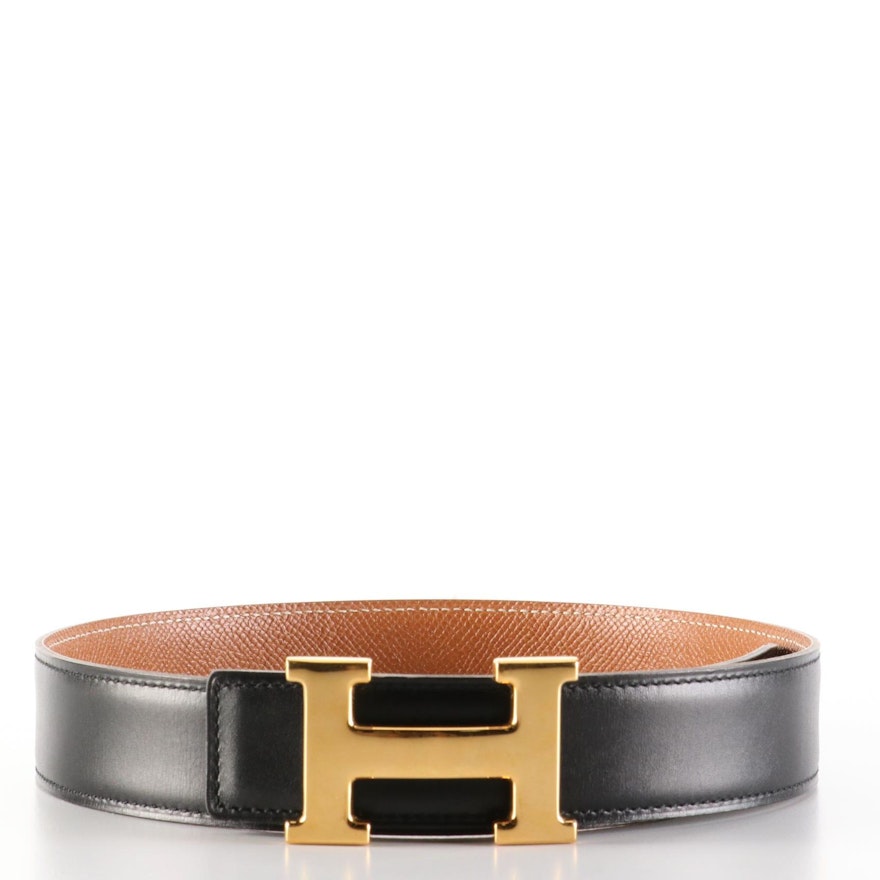 Hermès Constance Reversible Belt in Clemence and Gulliver Leather with Box