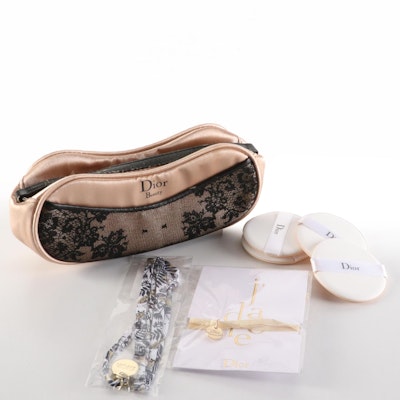 Dior Beauty Makeup Bag with Cosmetic Puffs and Bracelet Accessories