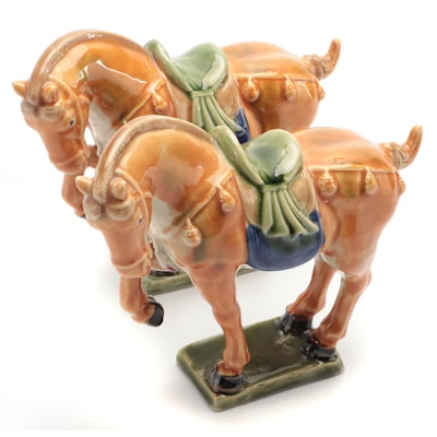 Tang Style Sancai Glazed Ceramic Horse Figurines