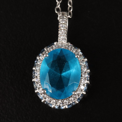 Sterling Glass, Cubic Zirconia, and Blue Topaz Pendant Necklace