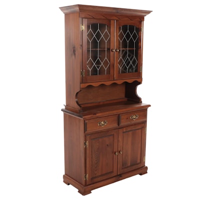 American Colonial Style Pine and Leaded Glass Cupboard