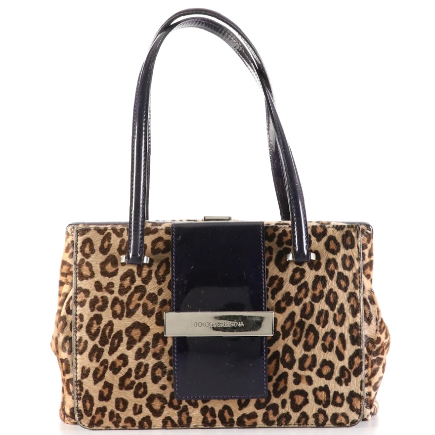 Dolce & Gabbana Frame-Top Shoulder Bag in Leopard Print Calf Hair