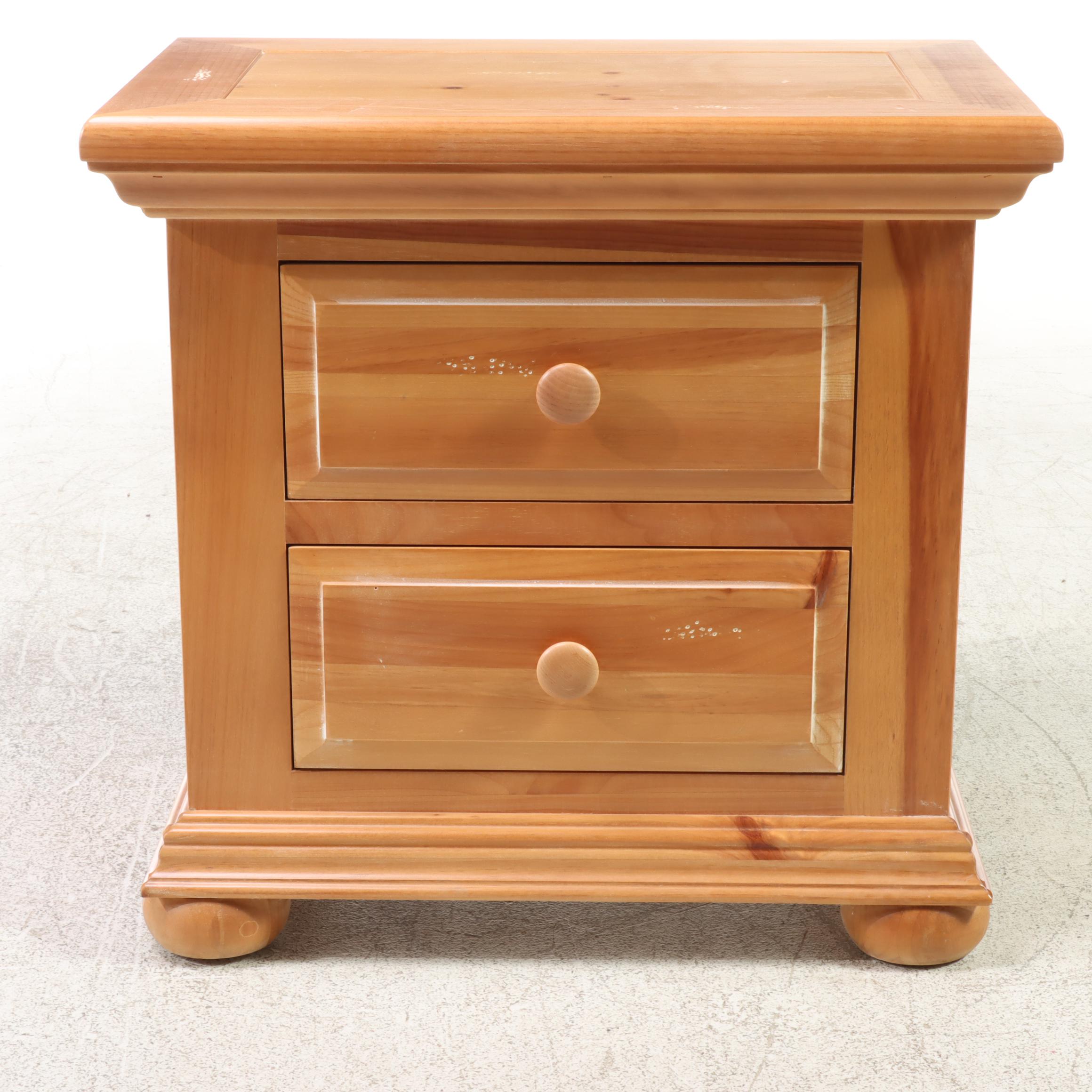 Pair Of Broyhill Fontana Pine Two Drawer Nightstands EBTH   1684780735875 D437bf08e6a533b36c0810c153e8aea3758d9744596517a6230d0bcff0b97d87.JPG