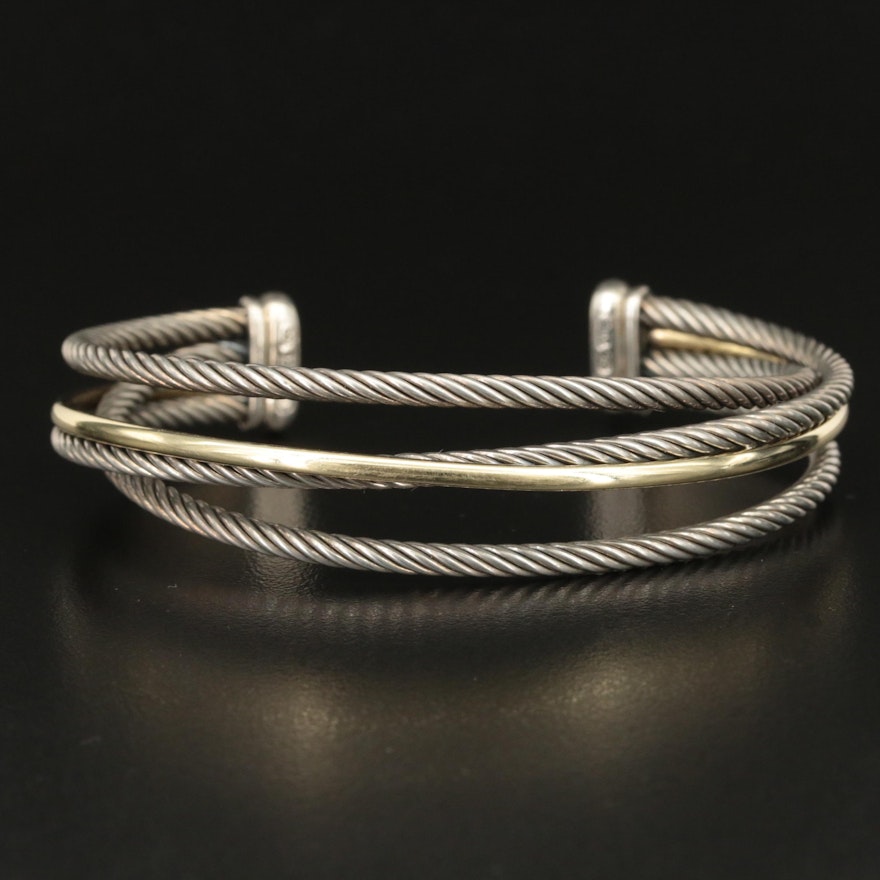 David Yurman Cable Sterling Crossover Cuff with 18K Accent