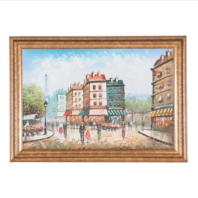 W. Burnett Acrylic Painting of Parisian Street Scene