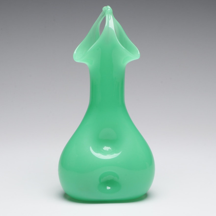 Handmade Uranium Jadite Art Glass Vase
