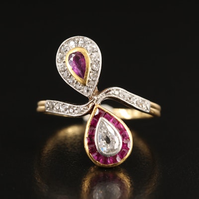 Edwardian 18K Diamond and Ruby Ring with Platinum Accents