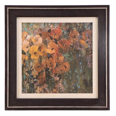 Embellished Offset Lithograph of Yellow Poppies