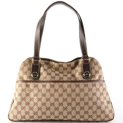 Gucci Charmy Shoulder Bag in GG Canvas and Cinghiale Leather
