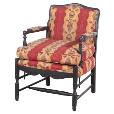 French Provincial Style Ebonized and Custom-Upholstered Armchair