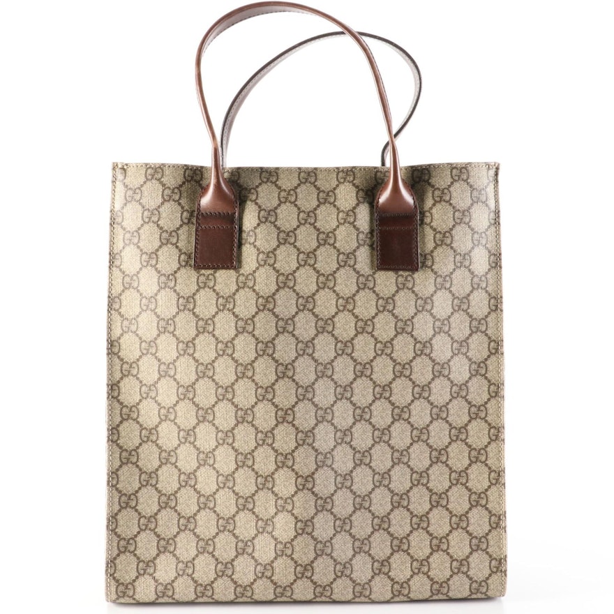 Gucci Tote Bag in Supreme Canvas and Brown Leather