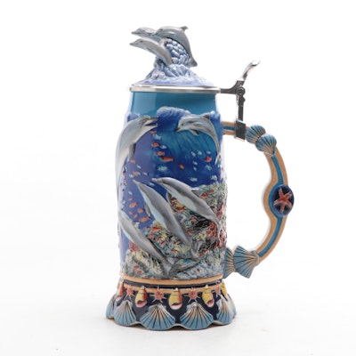 German Ceramic "Wonders of the Sea" Dolphin Beer Stein
