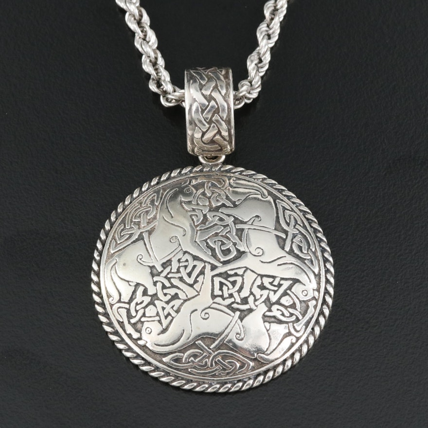 Celtic Epona Horse Knot Pendant Necklace in Sterling
