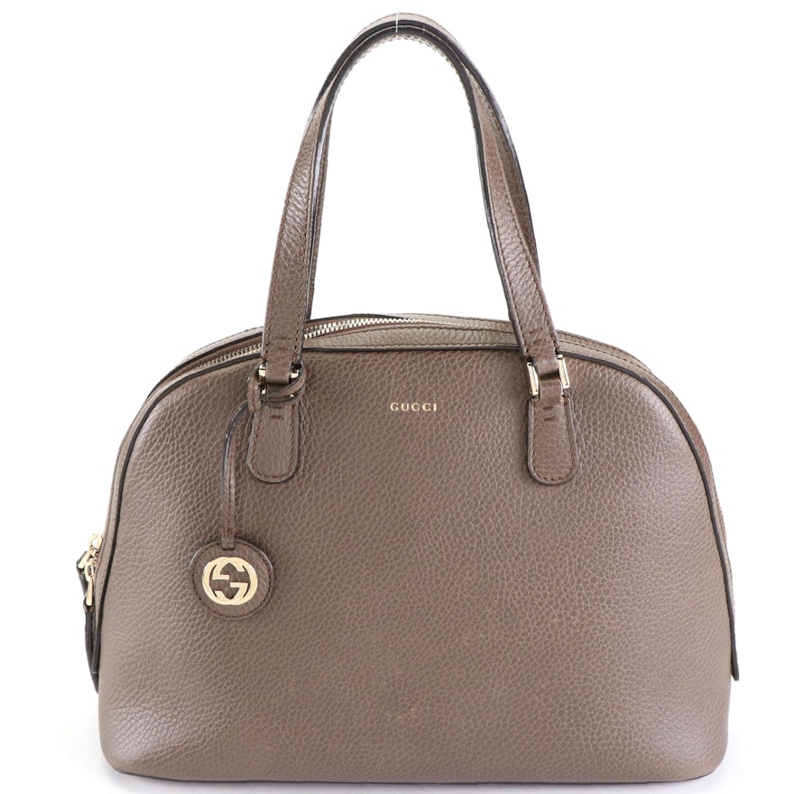 Gucci Lady Dollar Dome Satchel Handbag in Brown Grained Leather