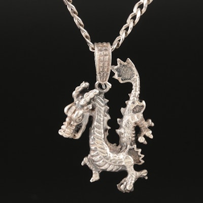 Sterling Dragon Pendant Necklace