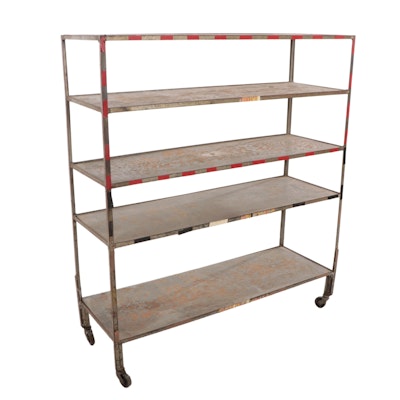 Wood and Metal Four-Tiered Storage Shelf, Mid to Late 20th Century