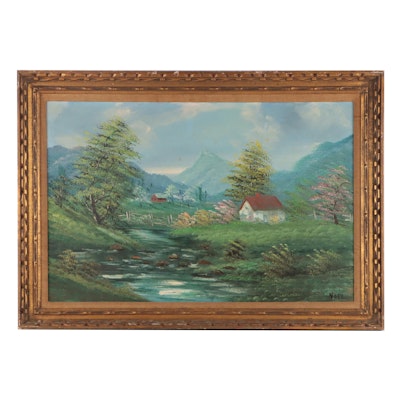 Naive Country Landscape Oil Painting
