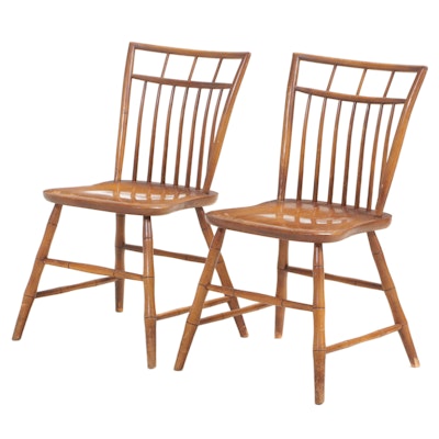 Pair of Curtis Products Inc. Colonial Style Maple Birdcage Windsor Side Chairs
