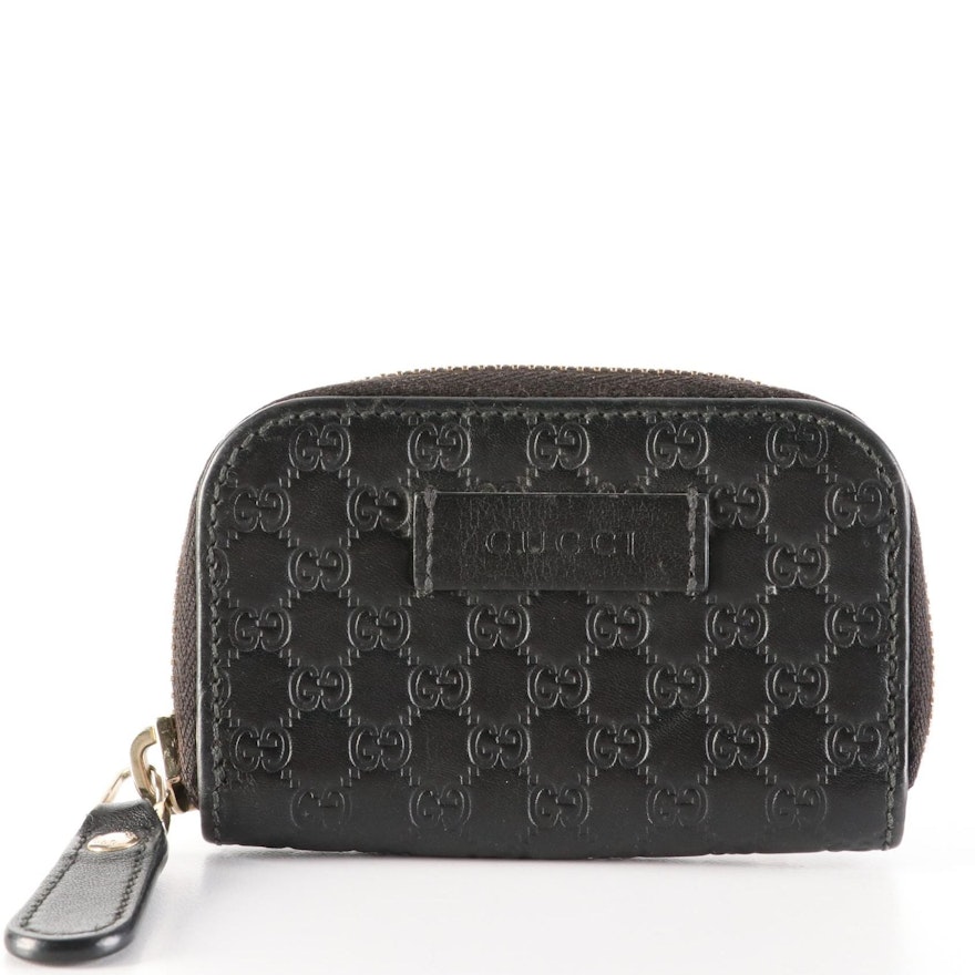 Gucci Zip-Around Coin Pouch in Black Microguccissima Leather