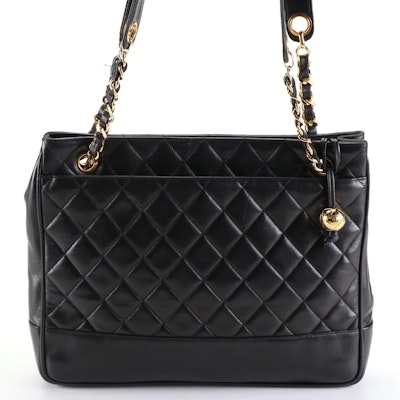 Chanel Shoulder Tote Bag in Black Quilted Lambskin Leather
