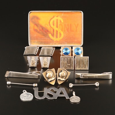 Cufflink, Tie Bars, Brooch and Charms Included in Jewelry Selection