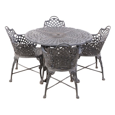 Victorian Style Cast Metal Patio Dining Table and Four Chairs