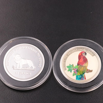 Two 2000 Proof Silver 10-Francs Coins from Republique Democratique du Congo