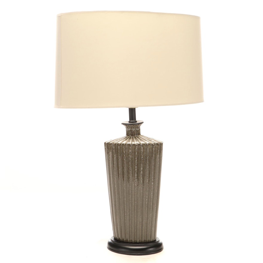 Ribbed Glass Table Lamp With Drum Shade