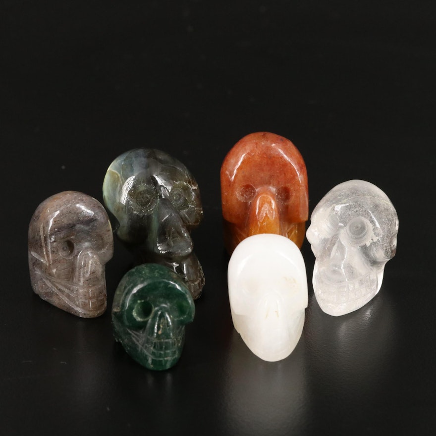 Carved and Polished Labradorite, Rock Crystal Quartz and Calcite