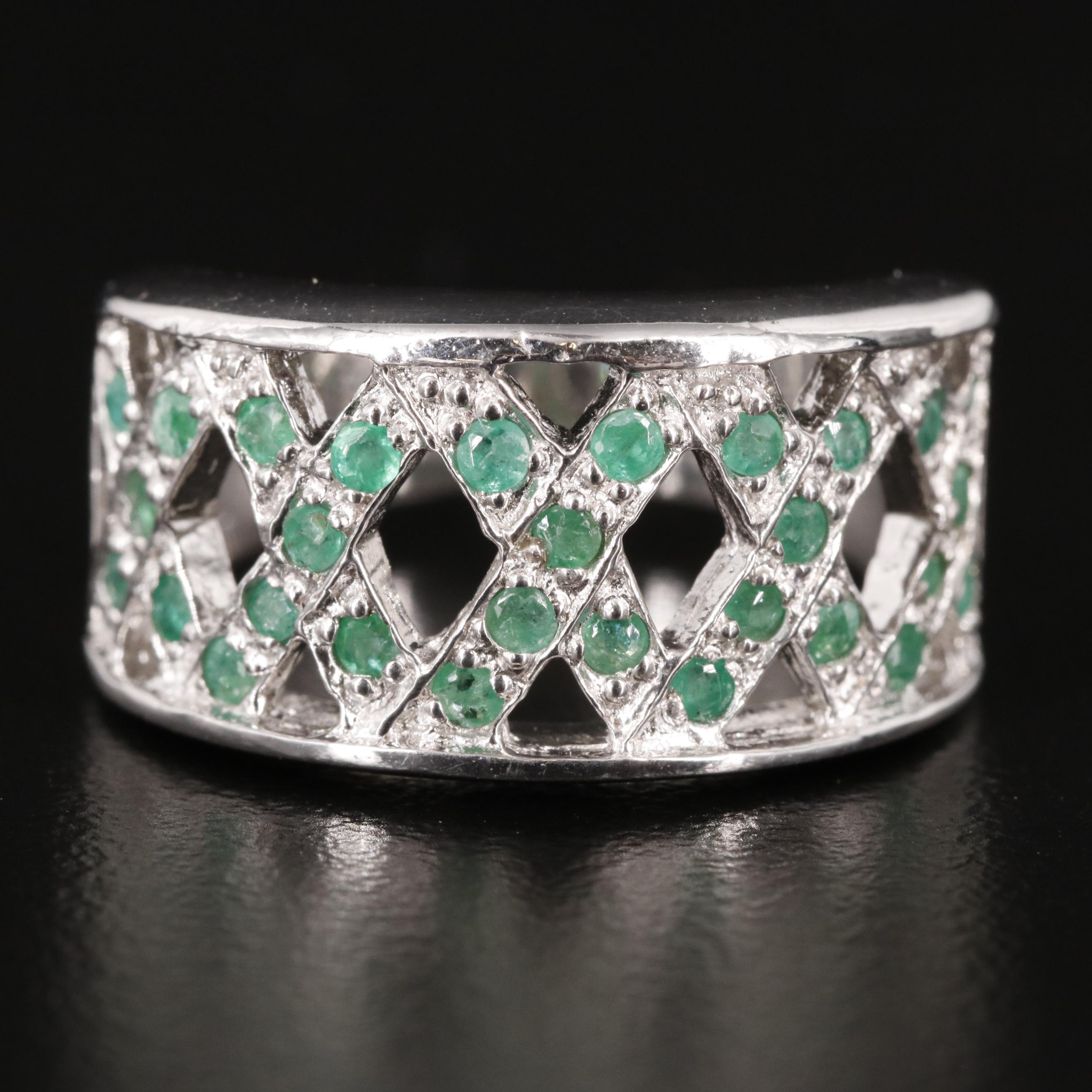 Sterling Emerald X Design Ring EBTH
