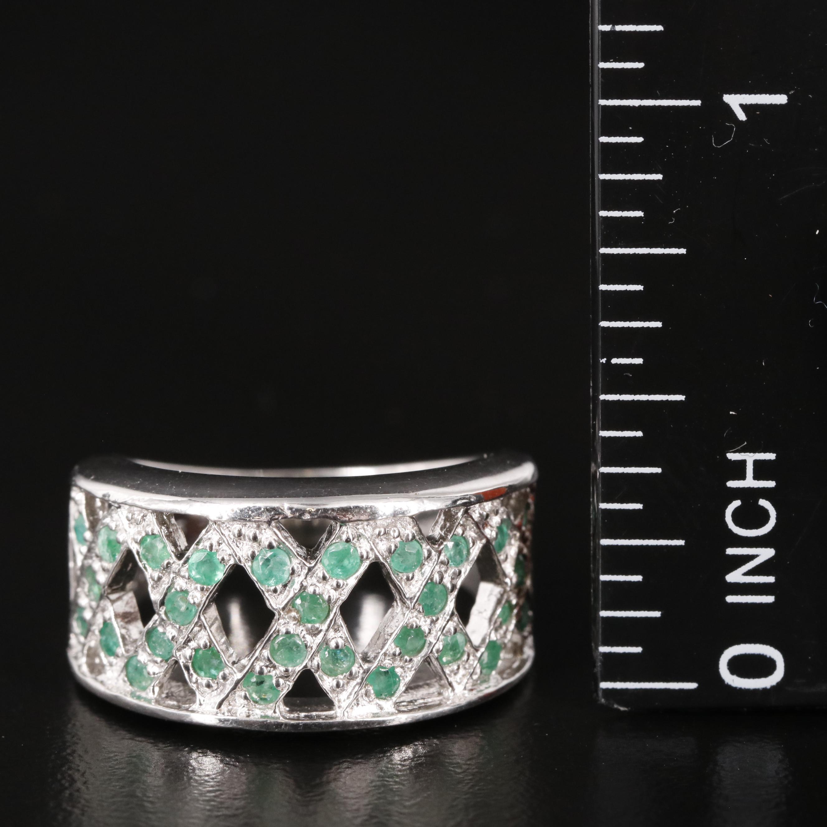 Sterling Emerald X Design Ring EBTH