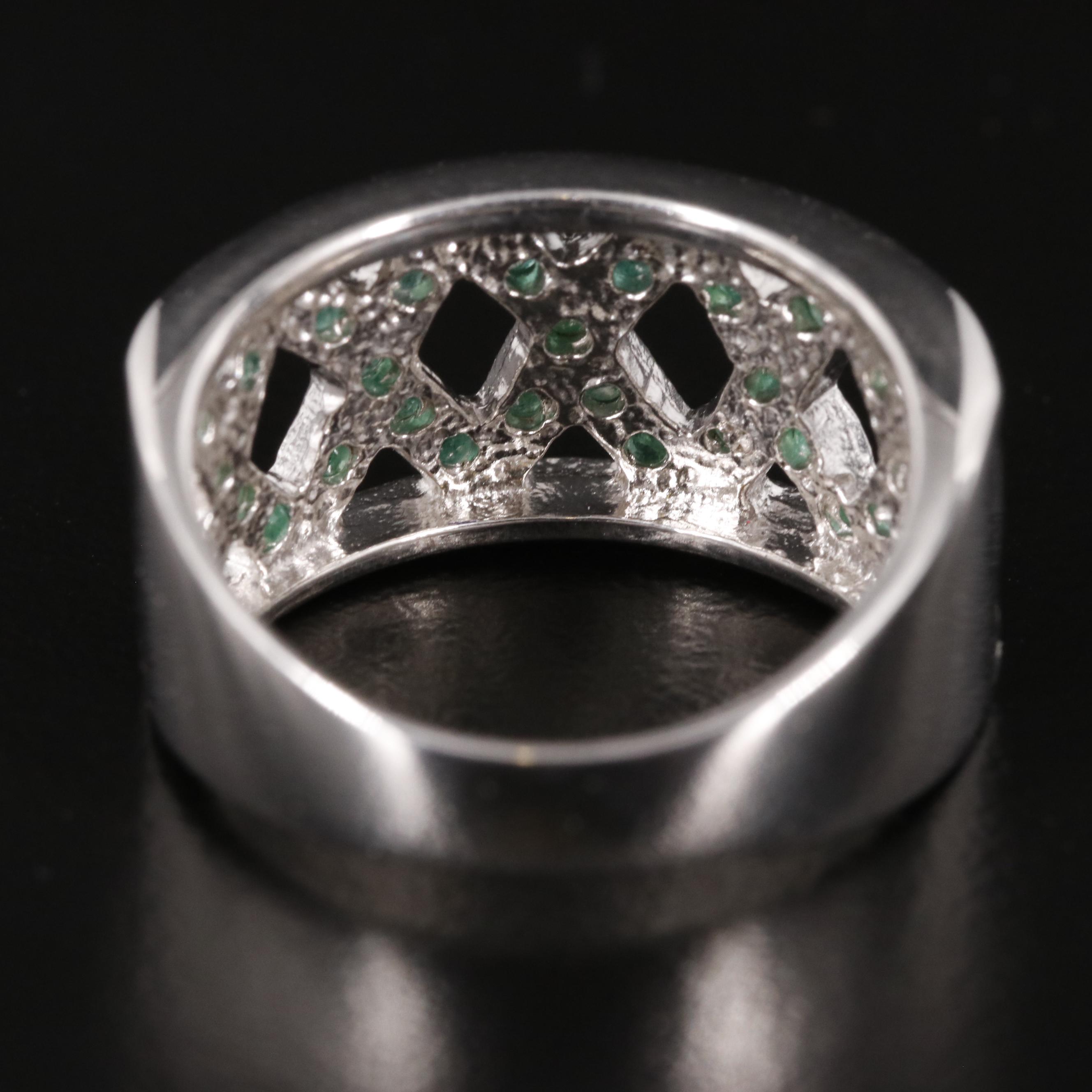Sterling Emerald X Design Ring EBTH