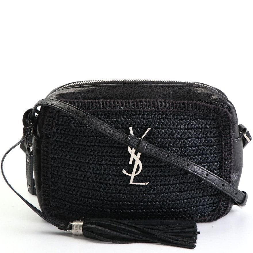Saint Laurent Raffia and Leather Crossbody Bag with Tassel