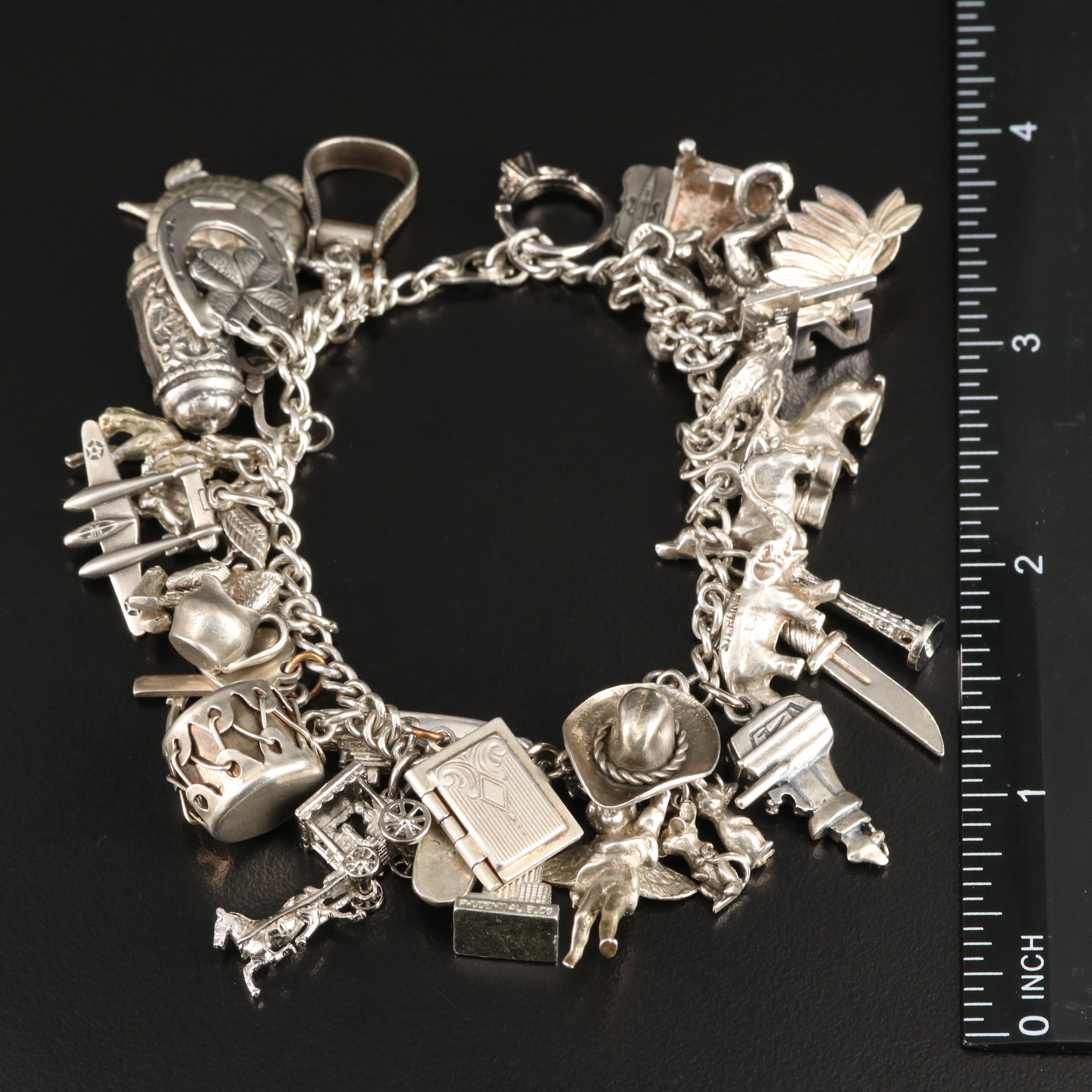 Vintage Sterling Charm Bracelet Including 800 Silver and Articulated