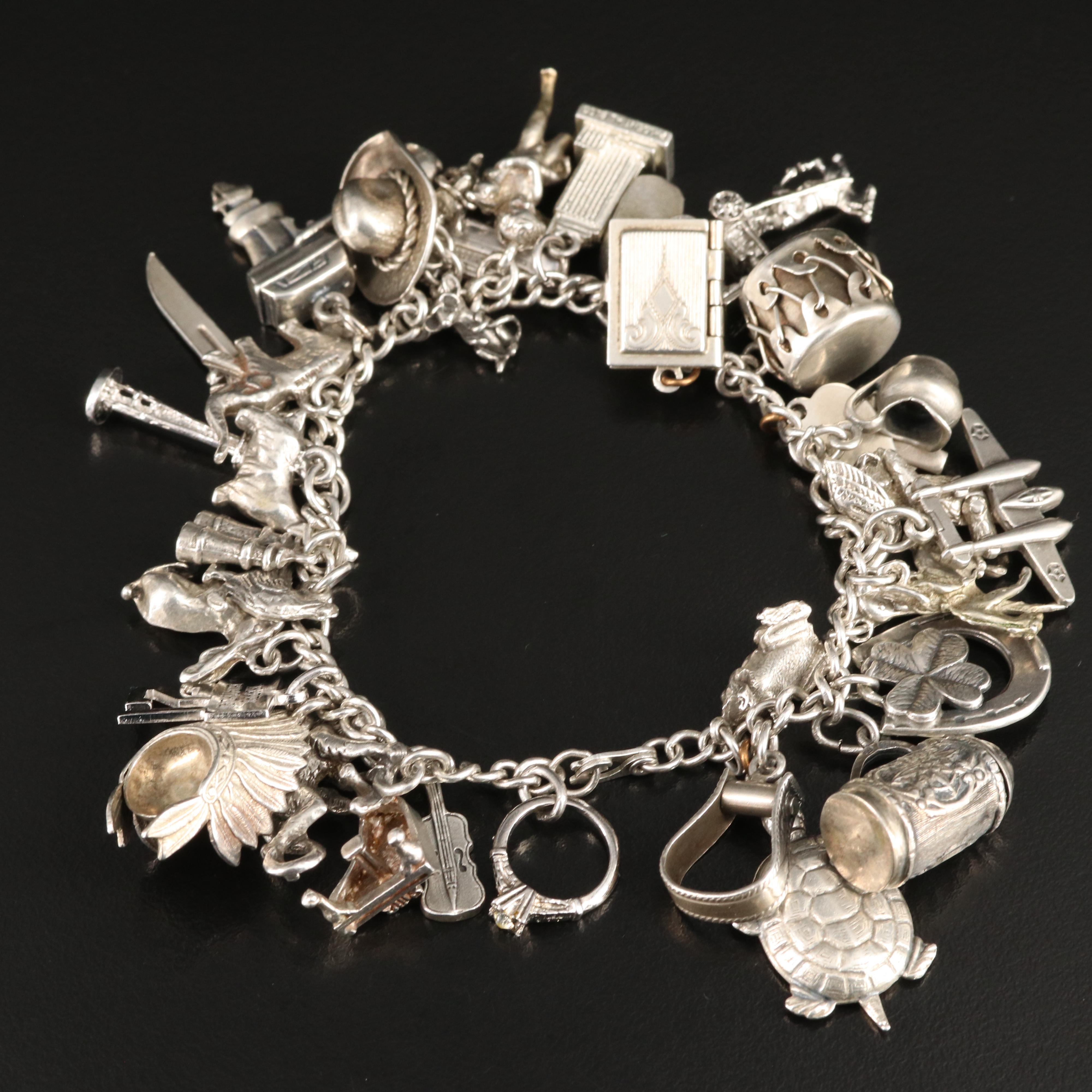 Vintage Sterling Charm Bracelet Including 800 Silver and Articulated