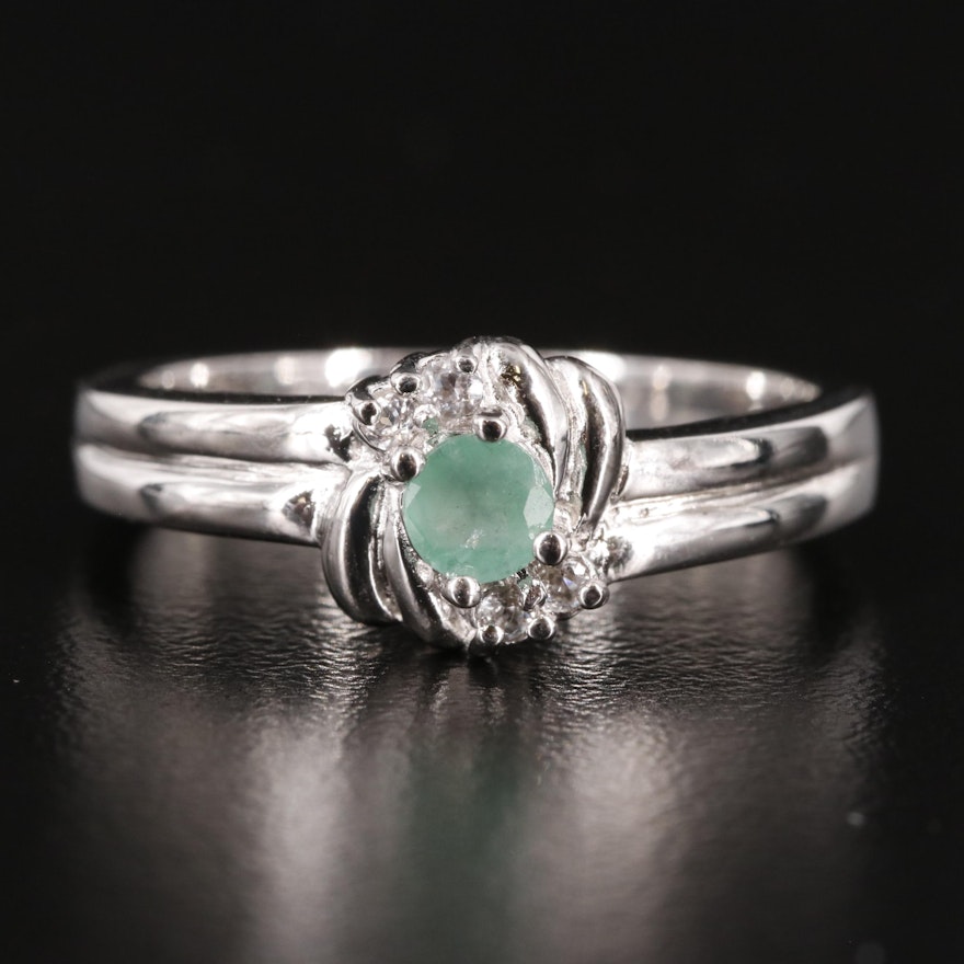 Sterling Emerald and White Topaz Ring