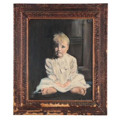 Dixie Carpenter Oil Painting of a Baby Portrait, 1970