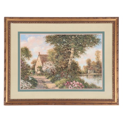 Offset Lithograph of Lakeside Cottage After David Garcia