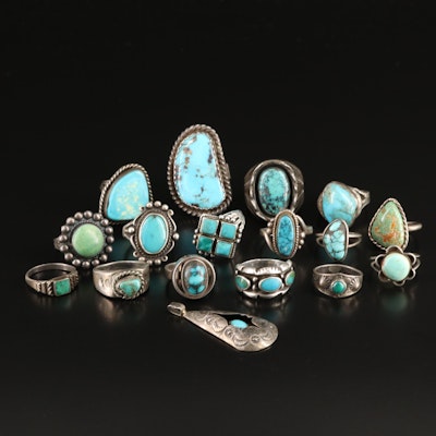 Vintage Southwestern Turquoise and Faux Turquoise Rings and Pendant