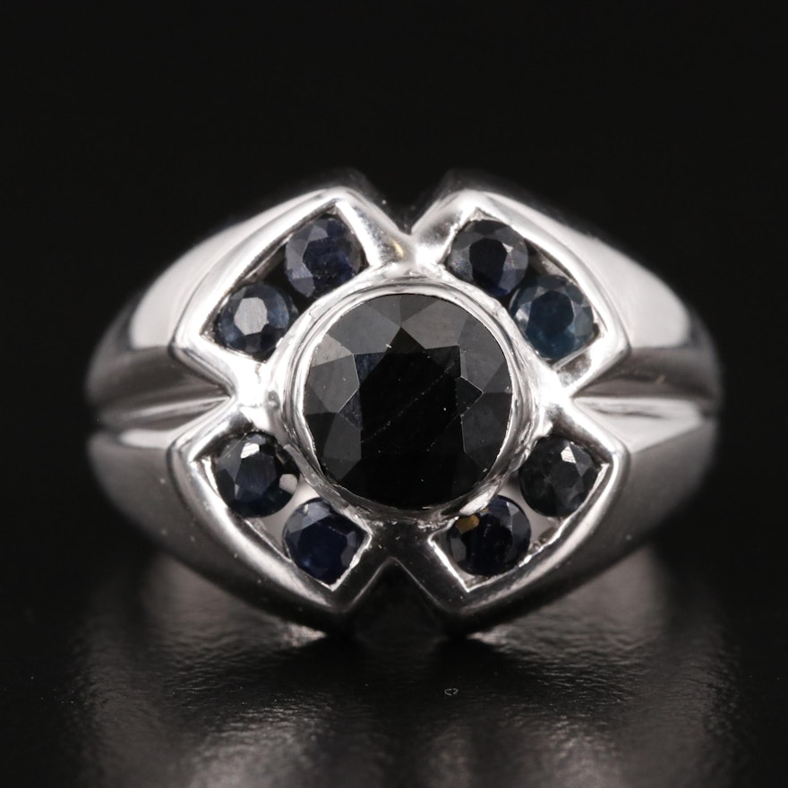 Sterling Sapphire Flower Ring