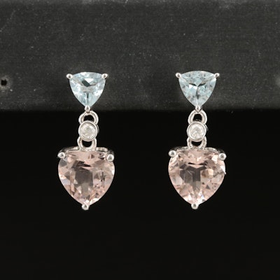 10K Topaz, Morganite Heart and Diamond Earrings