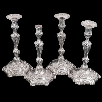 George III Adams Style English Sterling Silver Candlesticks, 1768