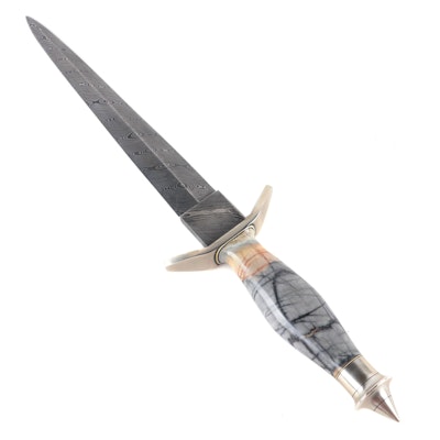 Prairie Forge Damascus Steel and Marble-Handled Knife Crafted by Doug Ponzio