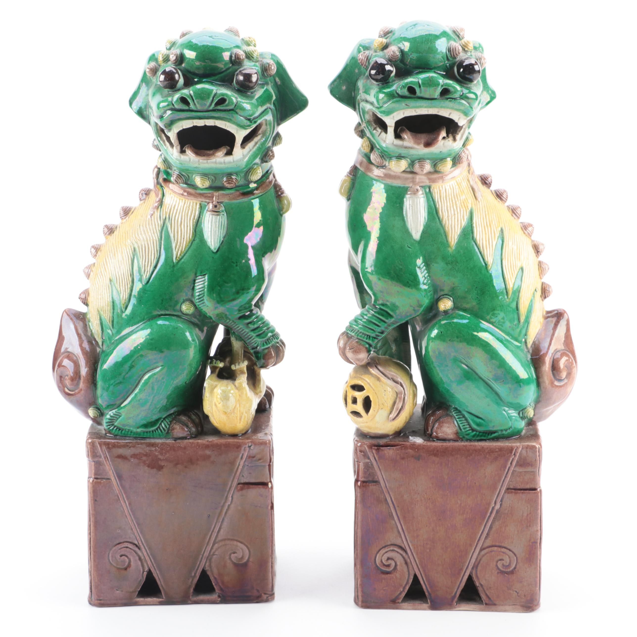 Chinese Guardian Lion Ceramic Figurines
