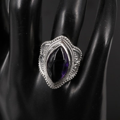 Sterling Amethyst Ring with Milgrain Accents