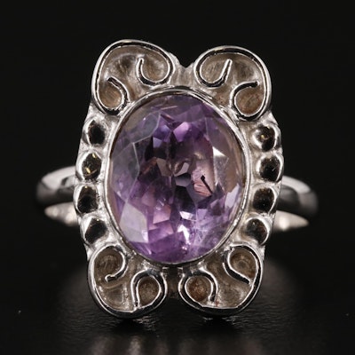Amethyst Ring with Scrollwork Accents