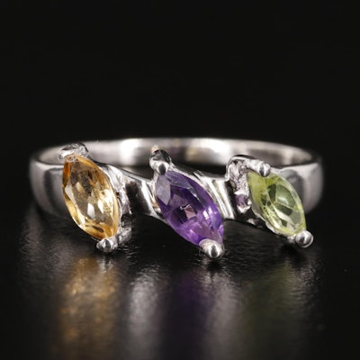 Sterling Amethyst, Citrine, and Peridot Ring